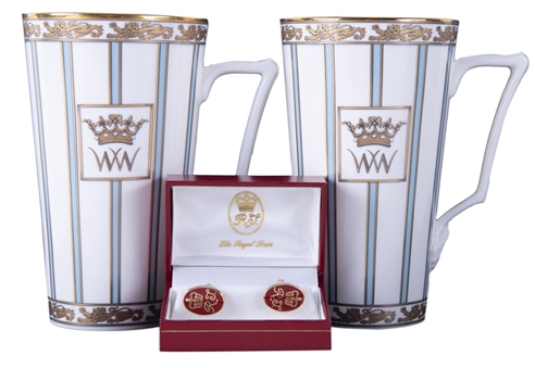 Buckingham Palace Cufflinks & Pair of Royal Collection China Mugs (White House Staff LOA)